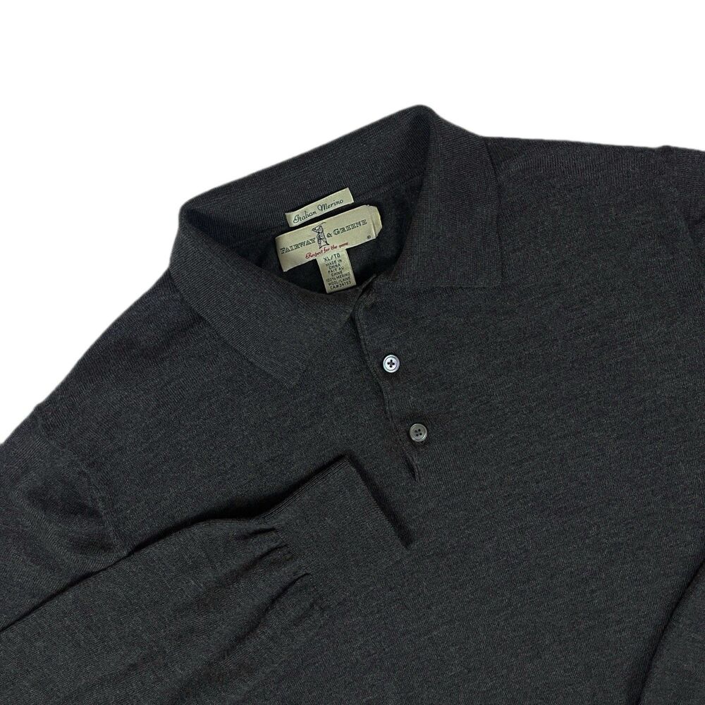 Fairway & Greene Italian Merino Gray Long Sleeve Golf Polo Sweater XL